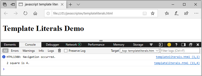 template literal with expression example