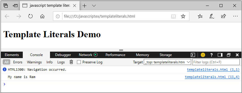 template literal with variable example