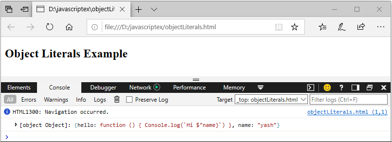 object literals method example