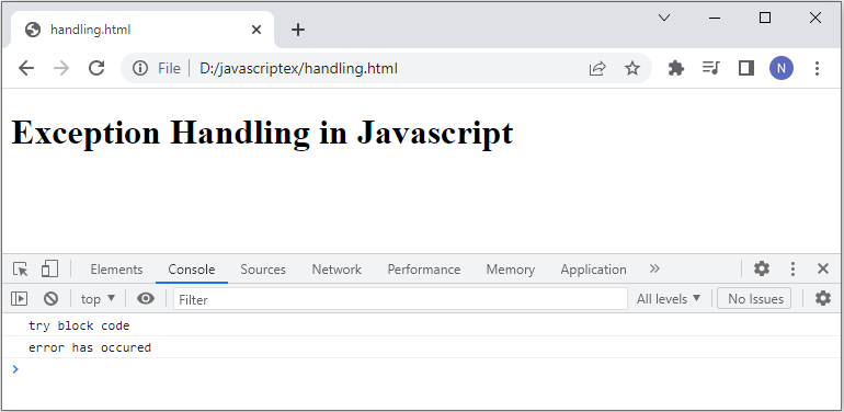 javascript exception handling